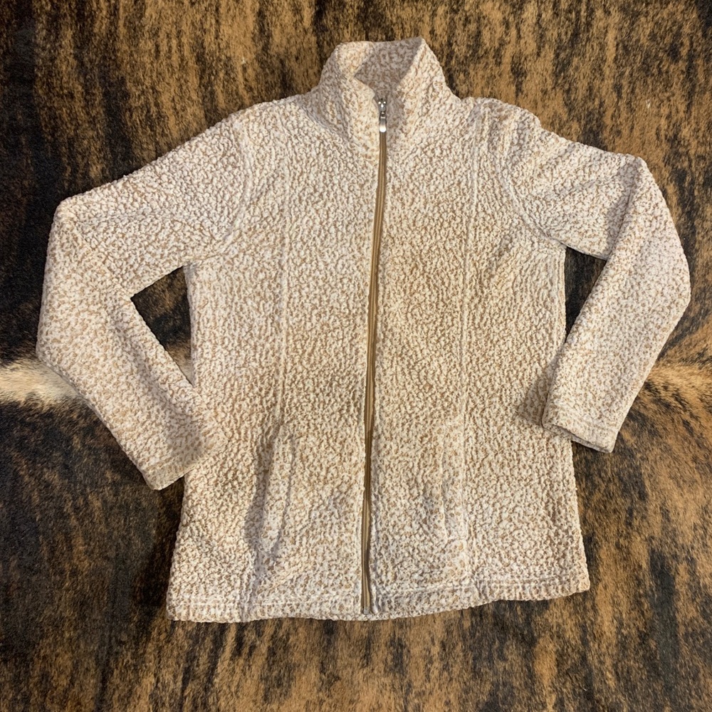 Jason Maxwell size Small brown and off white zip up hoodie with front pockets. - Picture 1 of 10